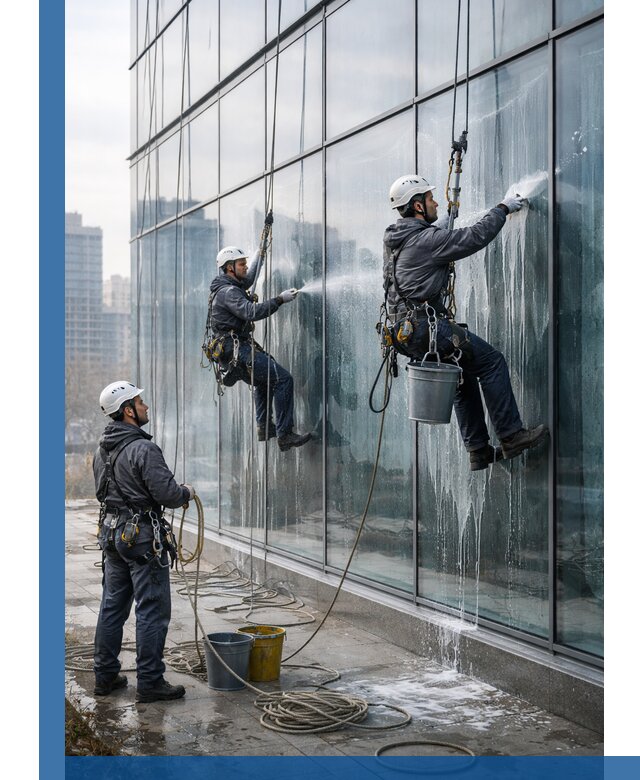 Промышленная мойка панорамных окон на высоте в Амурске