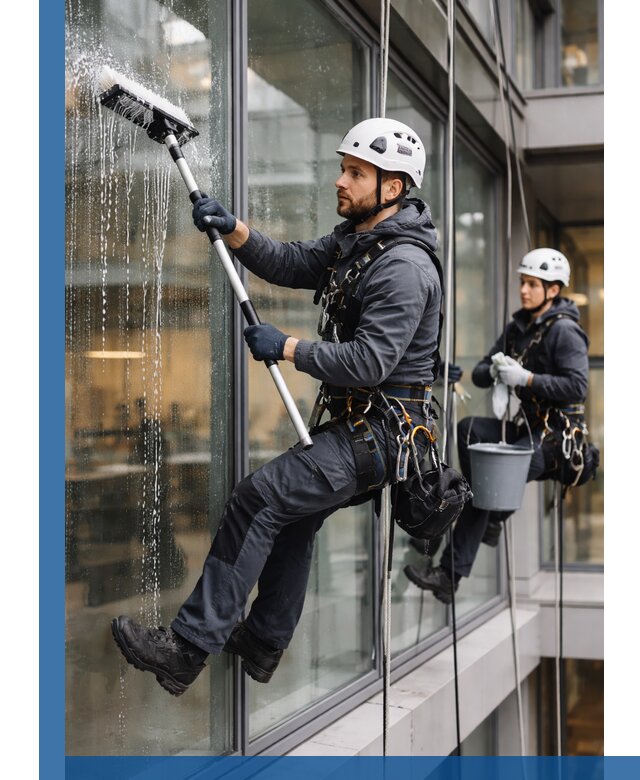 Профессиональная мойка витражей промышленными альпинистами в Амурске