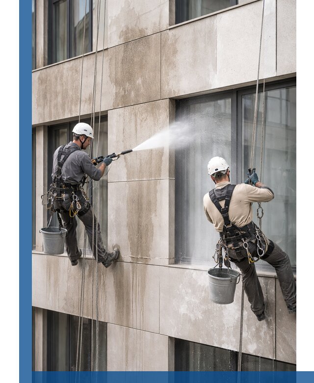 Послестроительная мойка фасада промышленным альпинизмом в Амурске