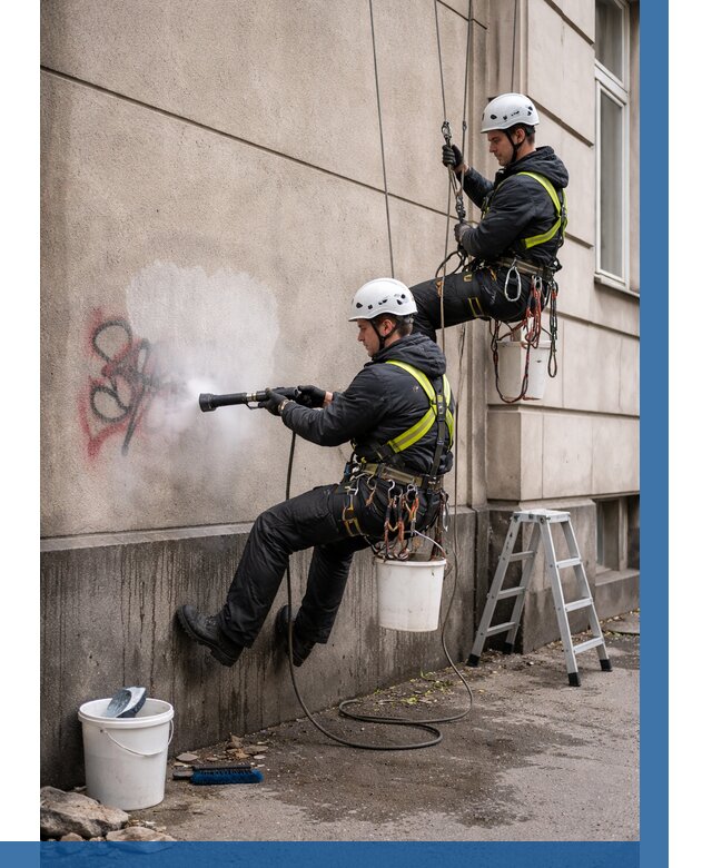 Удаление граффити с фасада в Амурске от 4649 р. | ВЫСОТНИК-Мрс