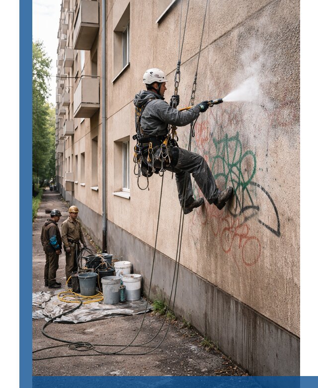 Удаление граффити с фасада в Амурске без следов и повреждений