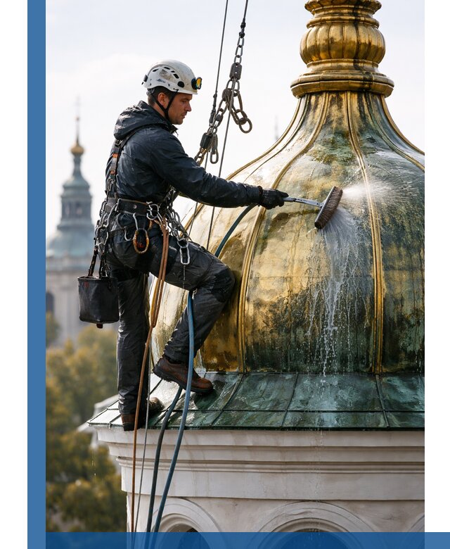 Профессиональная мойка куполов и шпилей высотными альпинистами в Амурске