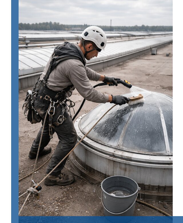 Мойка зенитных фонарей на кровле для промышленных объектов в Амурске