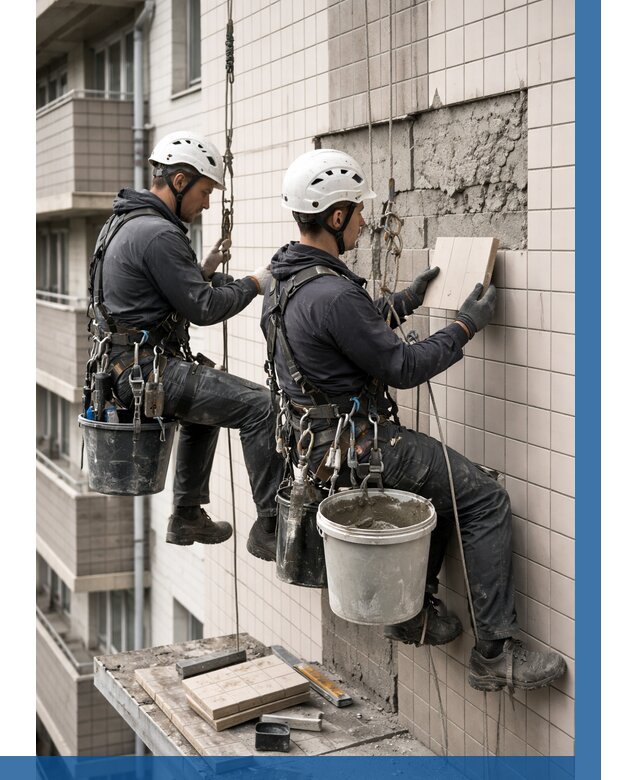 Ремонт облицовки фасада плиткой в Амурске от 1860 р. | ВЫСОТНИК-Мрс