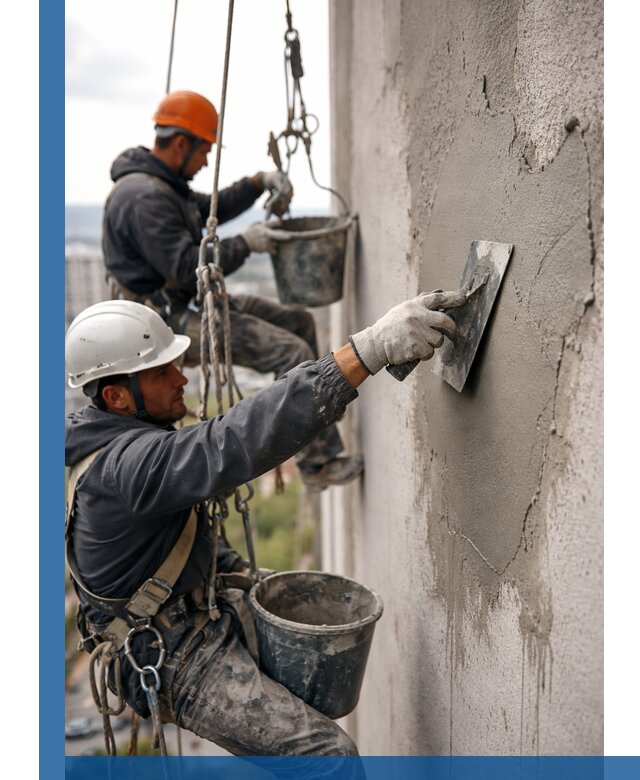 Штукатурка фасада на высоте в Амурске профессиональные работы