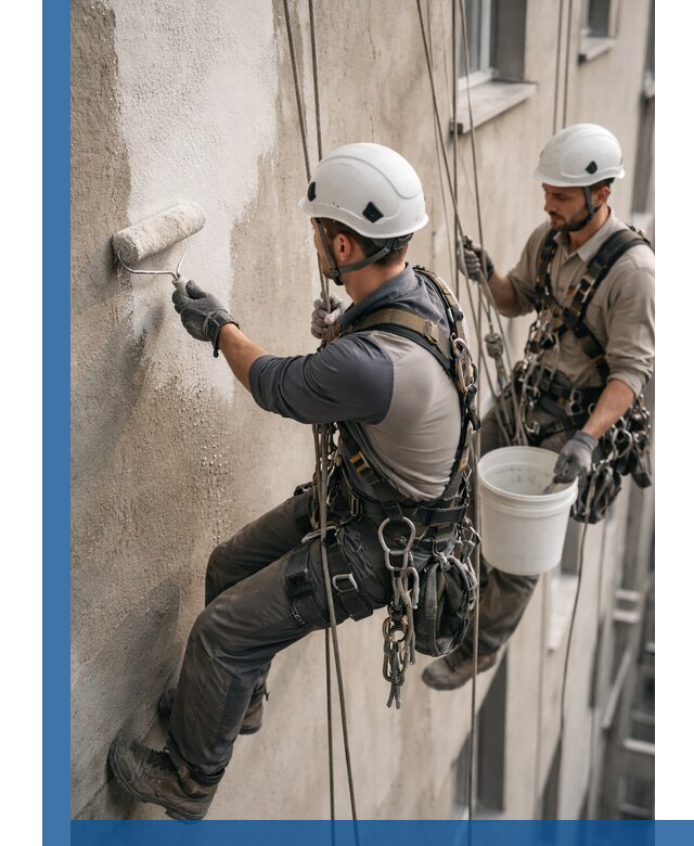 Грунтовка фасада на высоте в Амурске промышленными альпинистами