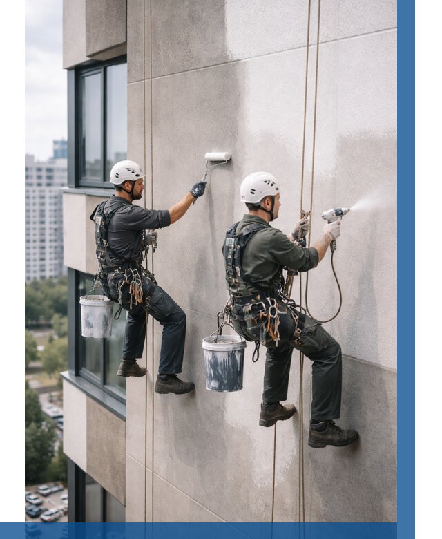 Покраска фасада альпинистами в Амурске от 310 р. | ВЫСОТНИК-Мрс