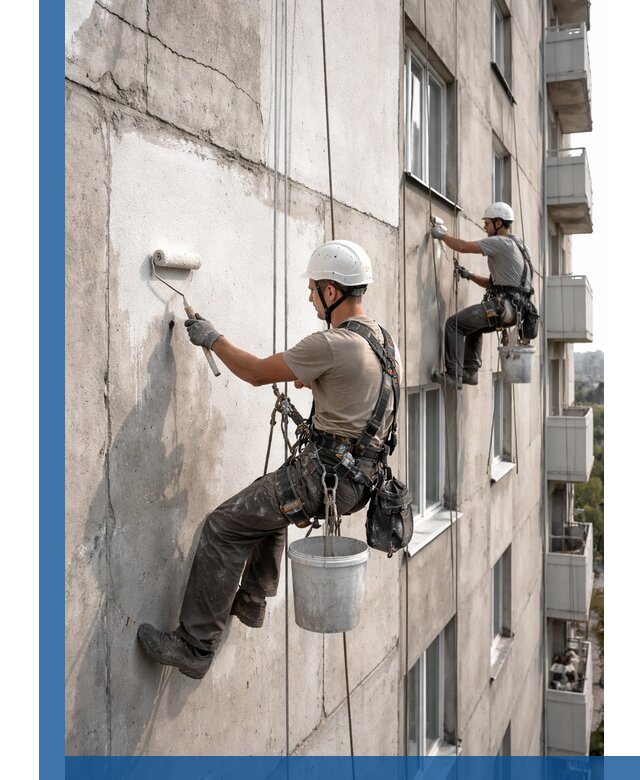 Покраска бетонного фасада в Амурске для жилых и промышленных объектов