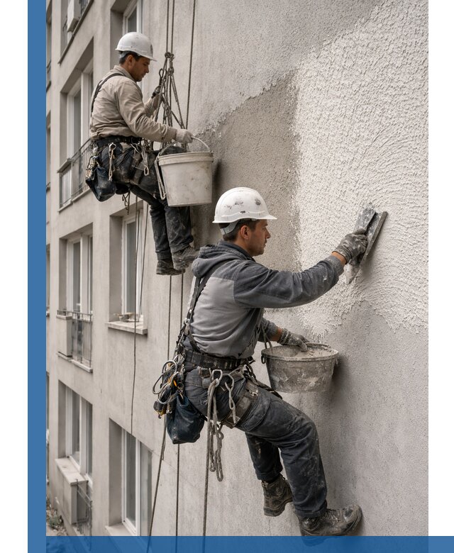 Нанесение декоративной штукатурки короед на фасад в Амурске