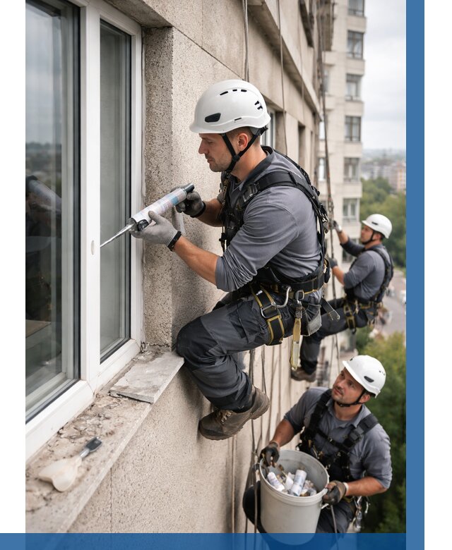 Герметизация оконных швов снаружи в Амурске от 1550 р. | ВЫСОТНИК-Мрс