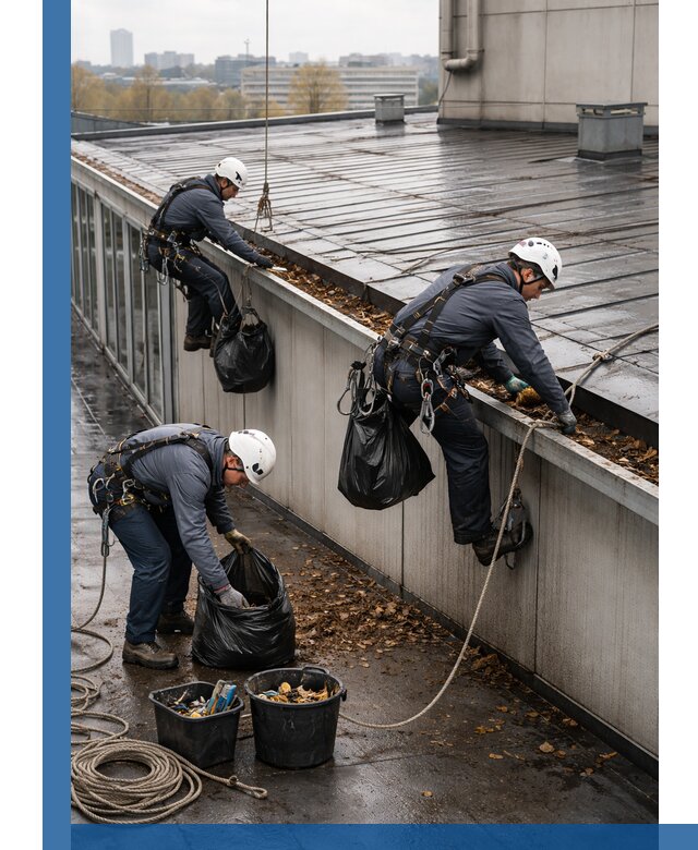 Очистка кровли по периметру в Амурске силами промышленных альпинистов