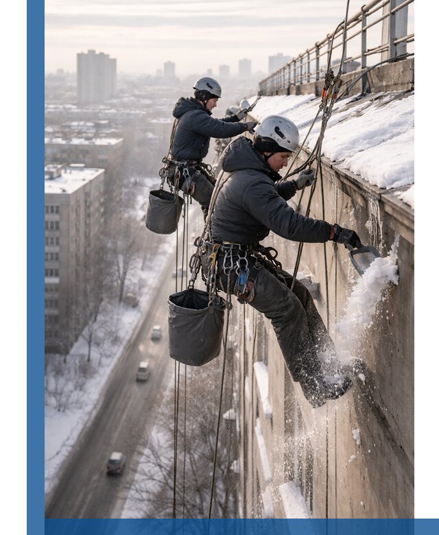Очистка карнизов от снега в Амурске профессионально и безопасно