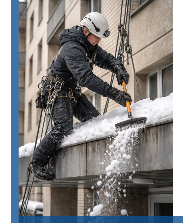 Очистка козырьков от снега в Амурске круглогодично безопасно