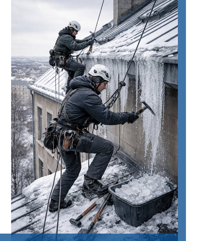 Удаление наледи с кровли в Амурске от 5683 р. | ВЫСОТНИК-Мрс