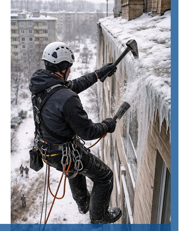 Сбивание сосулек с крыши в Амурске по цене от 4649 р. | ВЫСОТНИК-Мрс