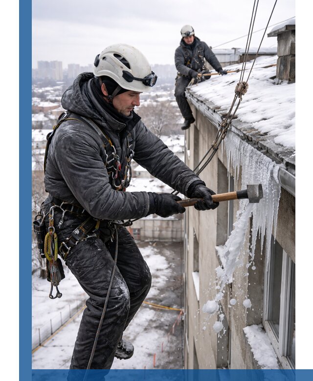 Сбивание и удаление сосулек с крыши в Амурске безопасно