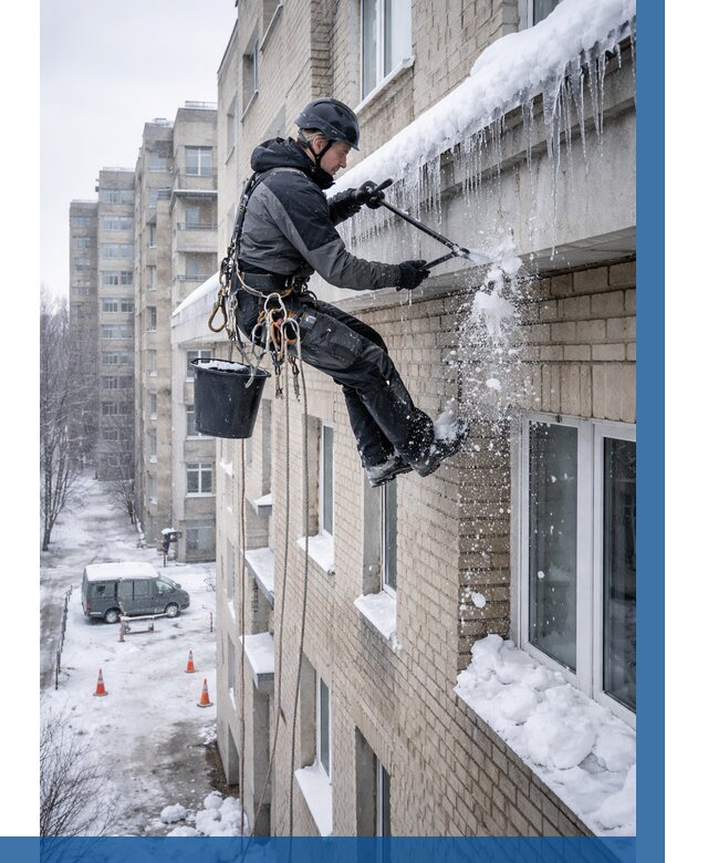 Удаление наледи с карнизов в Амурске от 362 р. | ВЫСОТНИК-Мрс