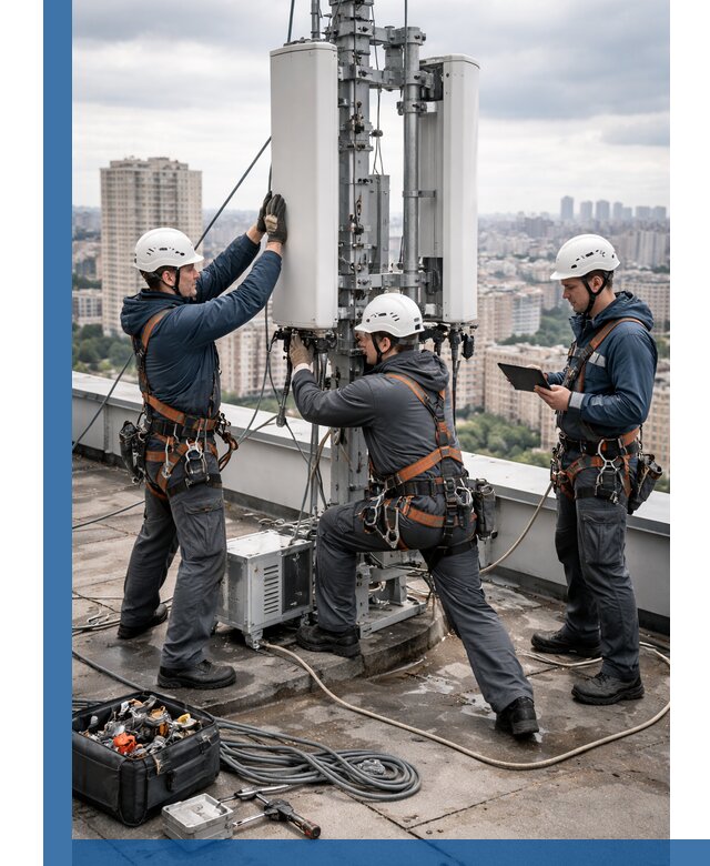 Монтаж антенн связи на крыше в Амурске с вводом в эксплуатацию