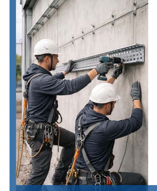 Монтаж кабельных лотков на фасаде зданий в Амурске с гарантией