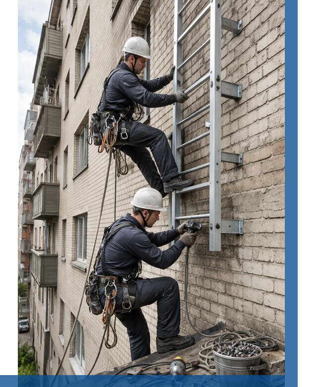 Монтаж пожарной лестницы в Амурске от 25830 р заказать у ВЫСОТНИК-Мрс