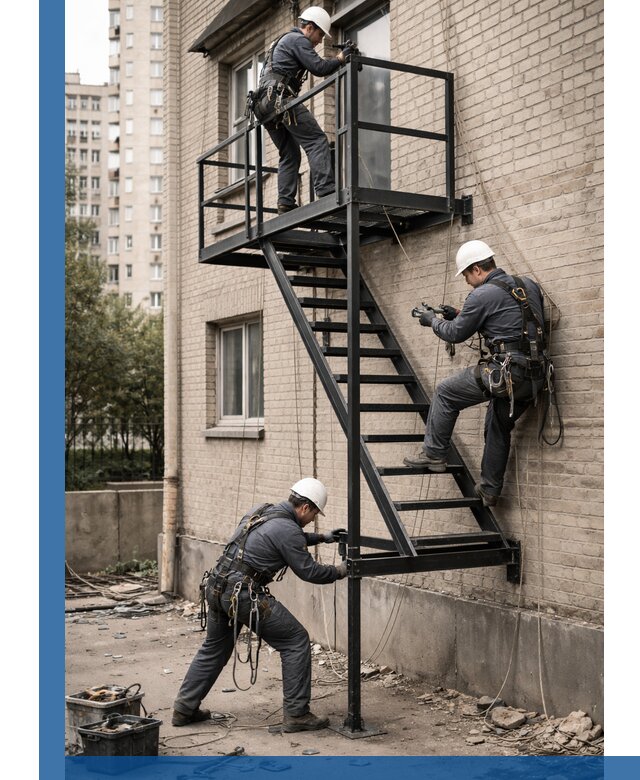 Монтаж пожарной лестницы в Амурске, установка и крепление