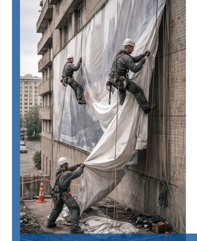 Демонтаж баннеров с фасада в Амурске оперативно и безопасно