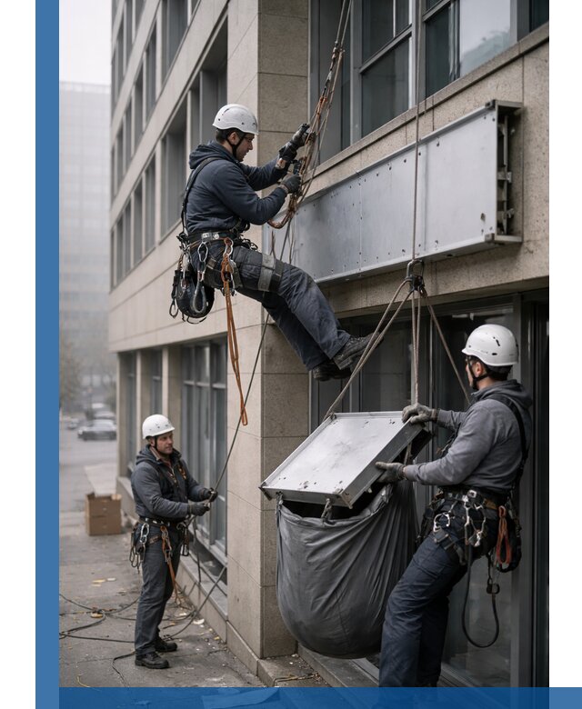 Демонтаж рекламной вывески с высотными работами в Амурске