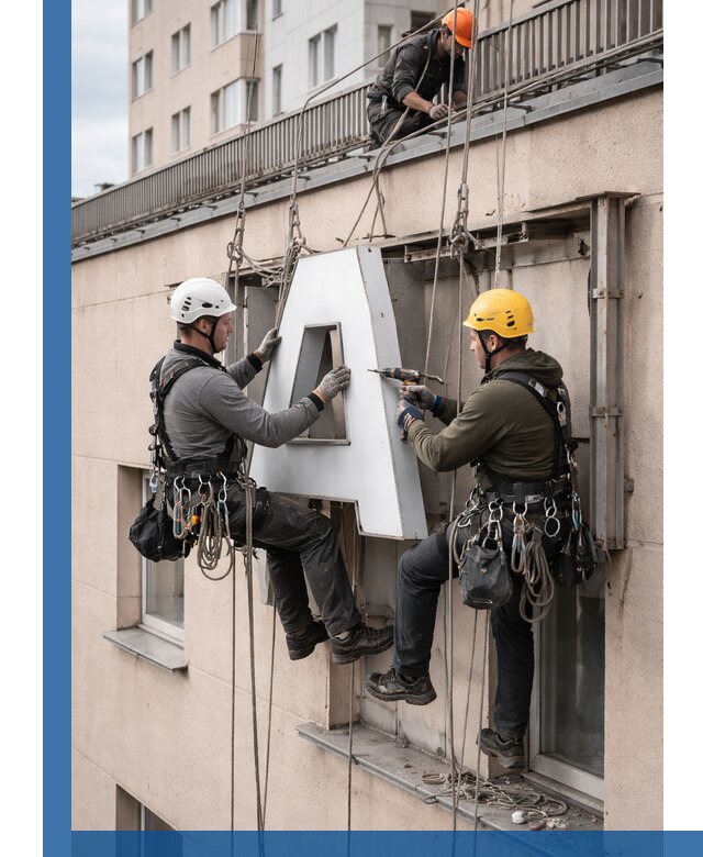 Ремонт и восстановление наружных вывесок на высоте в Амурске