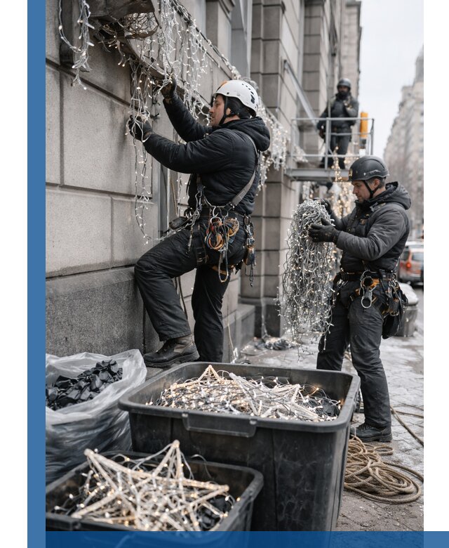 Демонтаж новогоднего оформления и гирлянд в Амурске