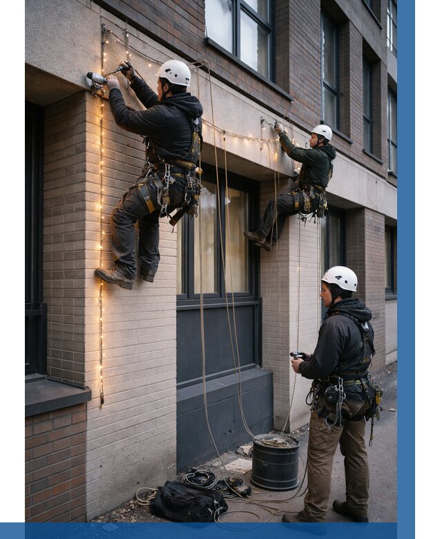 Монтаж гирлянд на фасаде в Амурске от 3616 р. | ВЫСОТНИК-Мрс