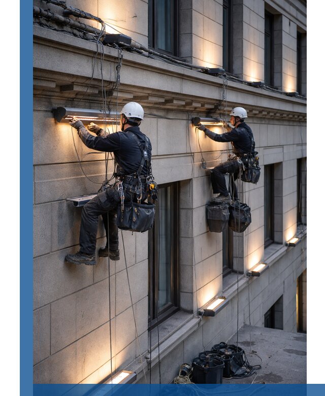 Монтаж архитектурной подсветки фасадов зданий в Амурске