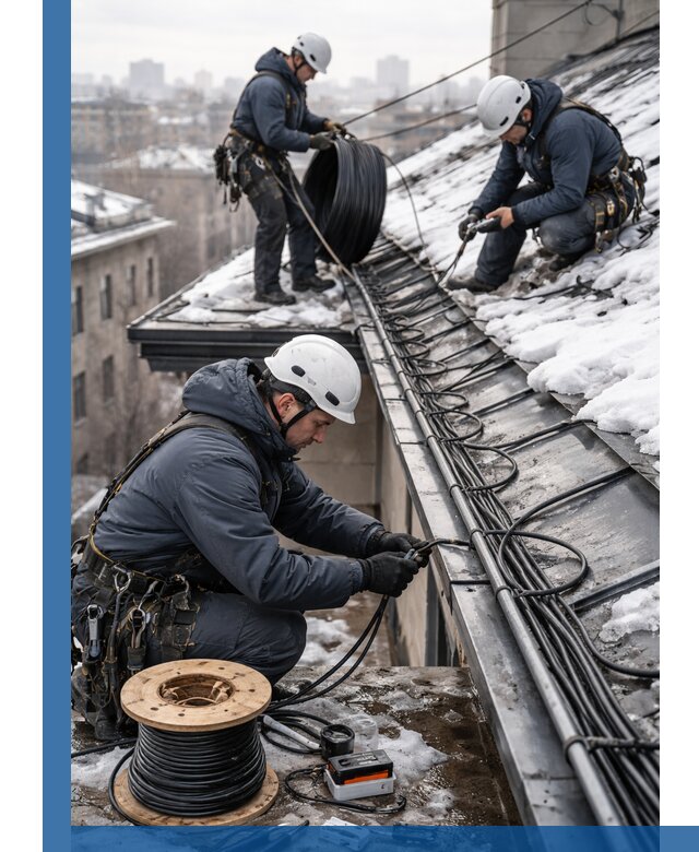 Монтаж греющего кабеля на кровле в Амурске под ключ