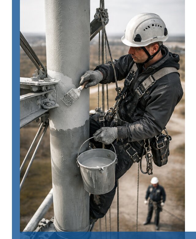 Покраска мачт связи в Амурске промышленными альпинистами